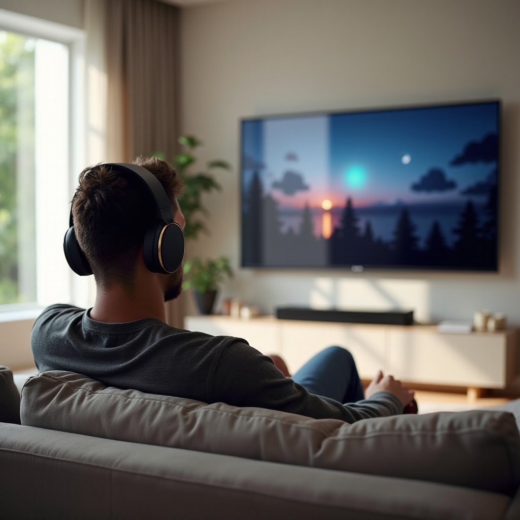 fones de ouvido Bluetooth e televisão inteligente